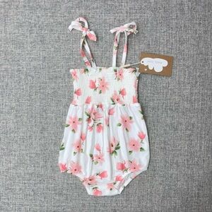 Angel Dear 6-12m Sweet Magnolias tie strap smocked bubble NWT